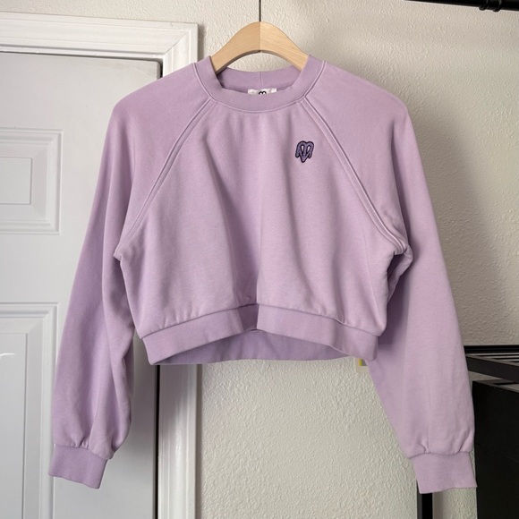 MAJE x VARLEY lilac lavender purple cotton terry cropped boxy pullover sweater
